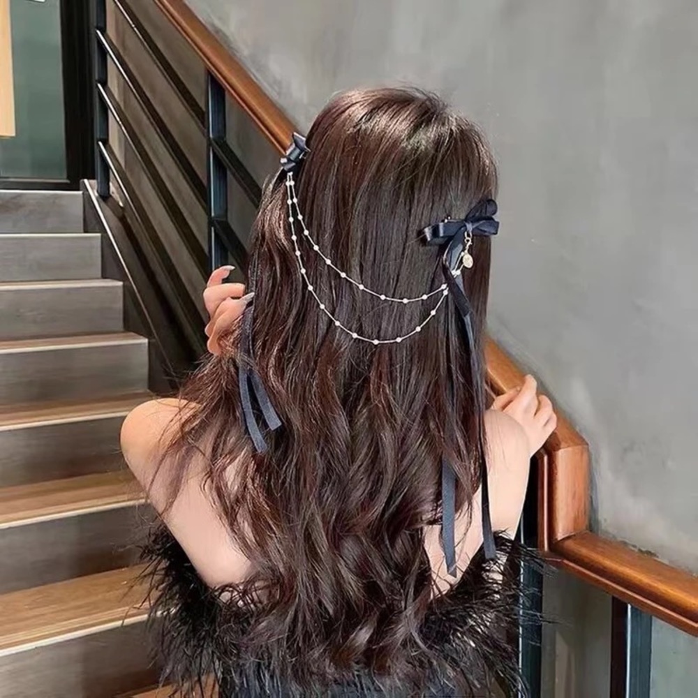 Connecting Ribbon Hair Clips Black/Red